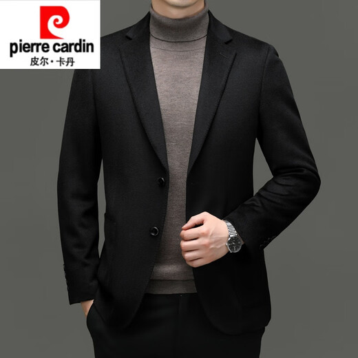 皮尔卡丹高档高级羊绒西服外套男商务修身含羊毛呢西装男秋冬细腻质感单西 黑色 6667 185/2XL