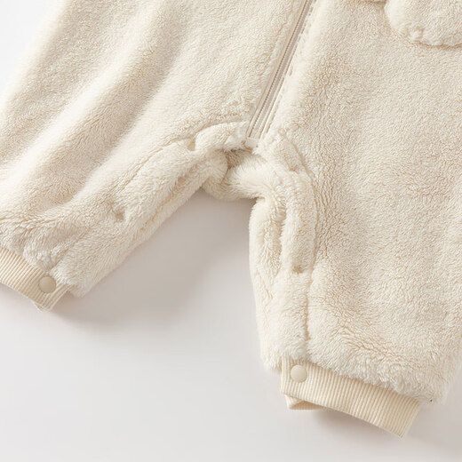 DAVE&BELLA full-month baby jumpsuit, infant warm crawl suit, milk velvet children's clothes, winter clothing, new baby girl's pajamas, off-white, ready stock 80cm (recommended height 73-80cm)