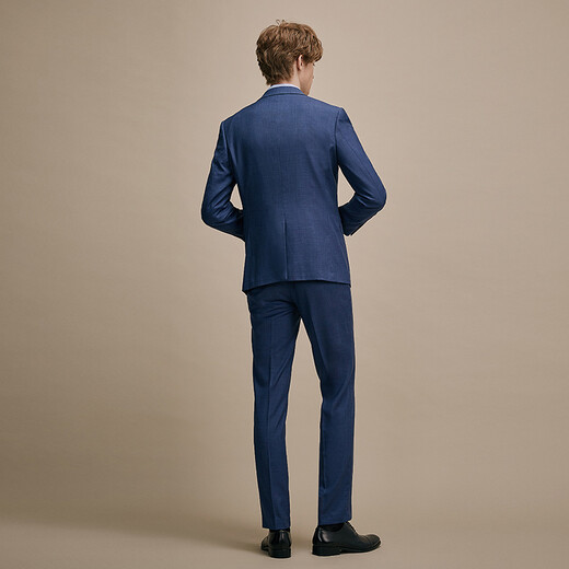 Guillaume de Mons pure wool suit men's blue business professional formal fit casual gray suit groom wedding dress blue top + pants MXF023 48 top 32 size trousers