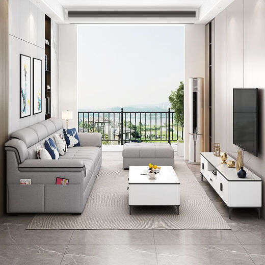 2025 new cotton and linen fabric sofa living room simple modern large and small apartment three-seat straight row cat claw leather sofa soft and comfortable cotton and linen sponge style 2.1m small apartment three-seat straight row