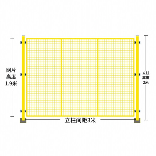 Nightingale factory warehouse isolation net workshop isolation net fence net protective net express sorting partition net wire mesh door guardrail yellow 2 meters high * 3 meters wide / one net and one column