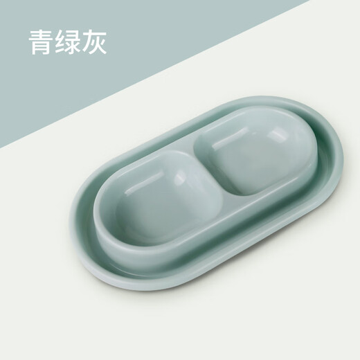 Qi Oh dog bowl, dog bowl, cat bowl, cat food bowl, dog rice bowl, anti-knock over double bowl, integrated drinking water bowl, small and medium-sized dog pet supplies, green and gray double bowl, large size (suitable for 7-35 Jin Jin equals 0.5 kg dogs and cats)