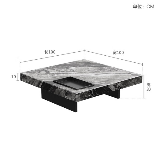 KUKA Italian light luxury marble coffee table for living room with built-in storage tray carbon steel base PT7163 coffee table