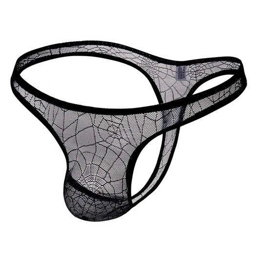 Iosn Men's Sexy Low Waist Underwear Breathable Spider Web Low Waist Thong Transparent Briefs Fat Bear Large Size HS605 Yellow L