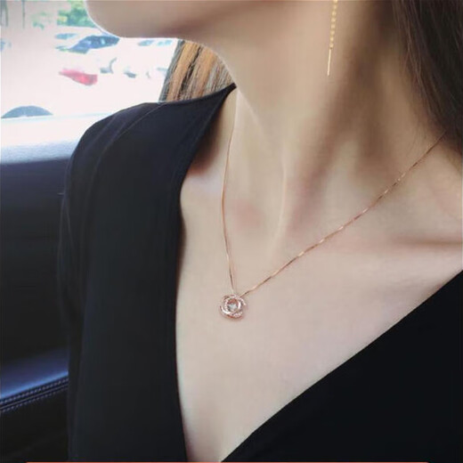 Fantimo Colored Gold Double C Smart Diamond Necklace for Women Rose Gold K Gold Brick Stone Light Luxury Jewelry F-G/Excellent White Rose Gold