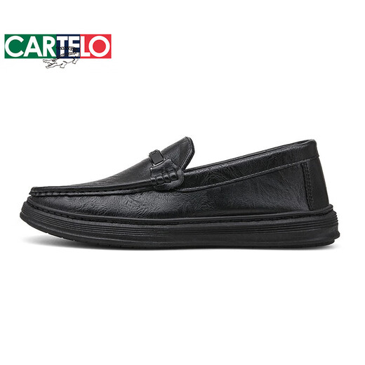 
CARTELO trendy brand new 2025 spring and summer men's shoes business men's British casual leather shoes thick sole bean shoes lazy 9903 black 40