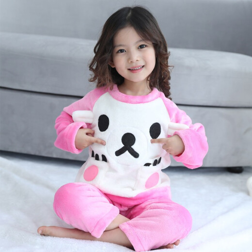 Brand children's clothing for boys and girls, children's pajamas 2021 autumn and winter new style boys and girls home clothes coral velvet two-piece set children's clothes flannel suit boy baby girl baby bear (rose pink) size 130 recommended height of about 115-125 cm