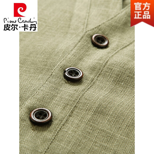 Pierre Cardin Couleur solide en linge de linge Men d'âge moyen et de tang âgé de style chinois de style chinois grand t-shirt men de grand-père