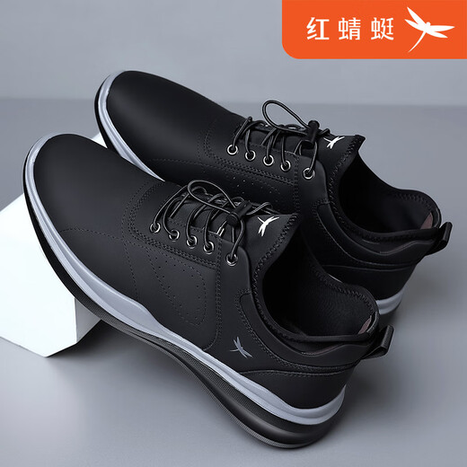 Red Dragonfly men's shoes 2025 new versatile business breathable cowhide shoes men's breathable casual shoes sports dad shoes men's black single shoe style C0220680 41 leather shoe size, this style 40 = sports shoe size 41