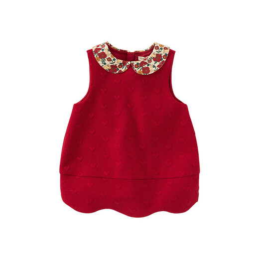 DAVE&BELLA Girls' Tank Top Children's Dress Sweet Baby Girl Dress Spring New Year Children's Dress Little Princess Dress Dark Red Ready in Stock 100 cm (recommended height 90-100cm)