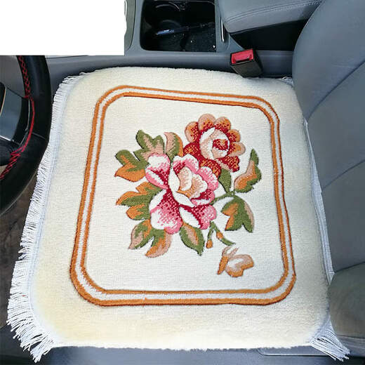 Junxuan Warmth New Zealand Wool Handmade Car Carpet Cushion Pure Cashmere Four Seasons Backless Single Piece Seat Cushion Encrypted Natural Color Three Peony Single Piece