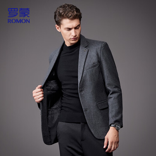 罗蒙（ROMON）羊毛呢西服男士秋冬商务休闲职业正装西装礼服爸爸外套XF78灰色2X