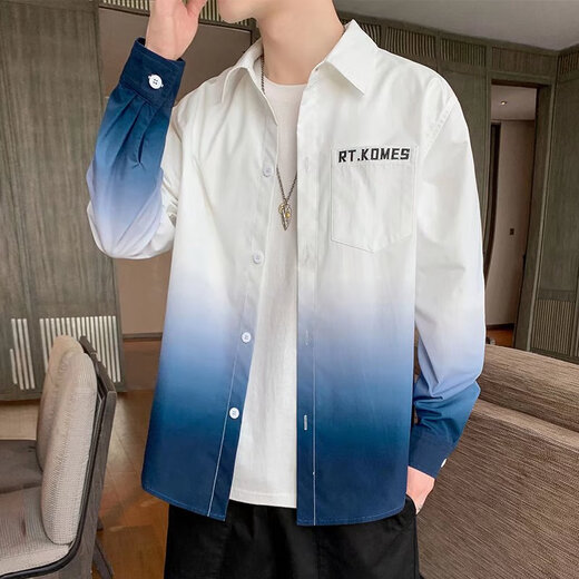 
Didisha Gradient Color Shirt Men's Long Sleeve Spring and Summer Trend Lapel Free Iron Loose Casual Top Men's Shirt Jacket 680 Red + 677 Black XL