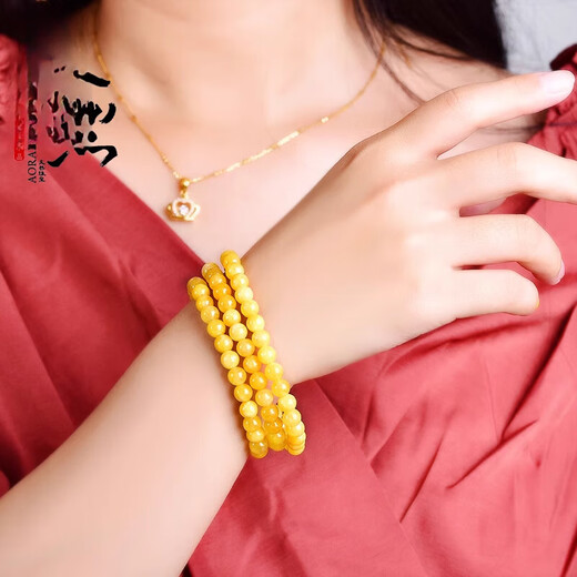 Fat Donglai's same amber beeswax bracelet, yellow chalcedony, chicken fat topaz, quartz jade bracelet for men and women, yellow 5A selected beads with diameter about 6mm, small size for women
