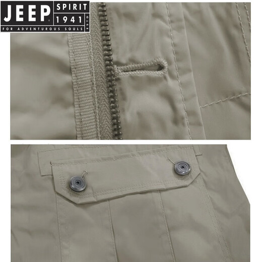 JEEP SPIRIT spring and autumn middle-aged loose plus fat plus size casual jacket men's thin mid-length windbreaker khaki L weight 130-145Jin [Jin equals 0.5 kg] and above
