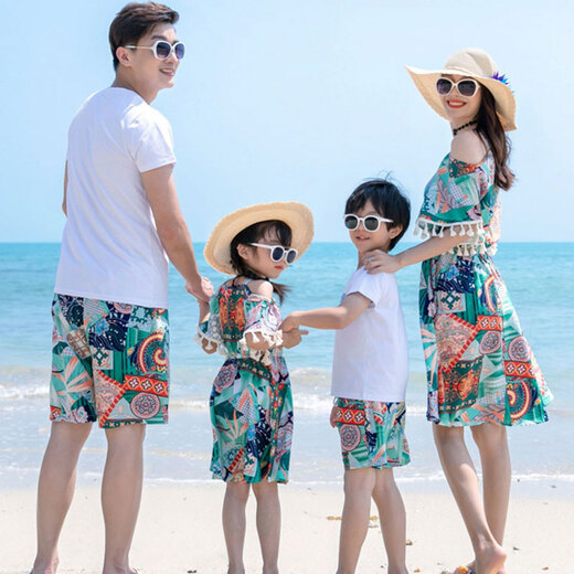 Little Bear Elf (xiaoxiongjingling) beach parent-child wear spring and summer trendy family wear seaside vacation travel mother-daughter dress beach skirt suit short-sleeved 71175 beach parent-child wear mom skirt L size / recommended 105-115 Jin Jin is equal to 0.5 kg