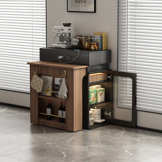 Isabel modern simple island dining table integrated household retractable small apartment 2024 new folding dining table and chair combination 0.65~2.05 meters - solid wood - black - with bull socket