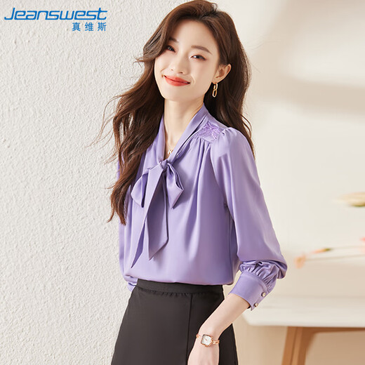 Jeanswest long-sleeved shirt women's autumn top French bow temperament women's professional wear shirt white M