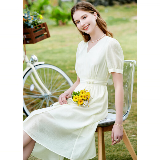 Betu women's new summer dress elegant light national style romantic dress women 2303D05 light apricot S