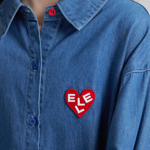 ELLE KIDS Children's Clothing Love embroidered logo mid-length denim shirt girls spring cotton casual comfortable jacket denim blue 160 (S)