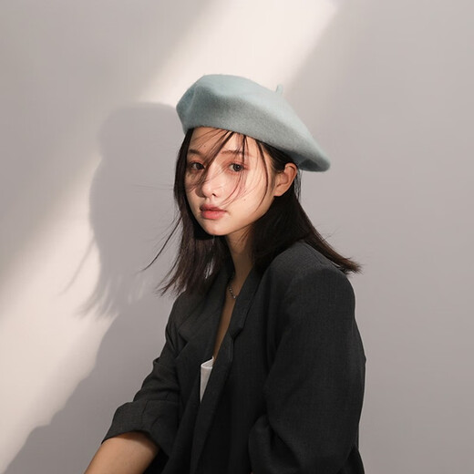 ANZHISHANG, Béret de couleur solide en laine en laine privée, version coréenne féminine Chapeau simple et polyvalent, automne à la mode et hiver, chapeau de peintre rétro, noir