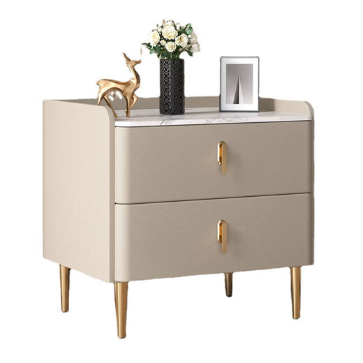 Panshan Linyu Bedside Table Modern Simple Bedroom Small Cabinet Bedside Slate Storage Cabinet White + Black 40*40*50cm