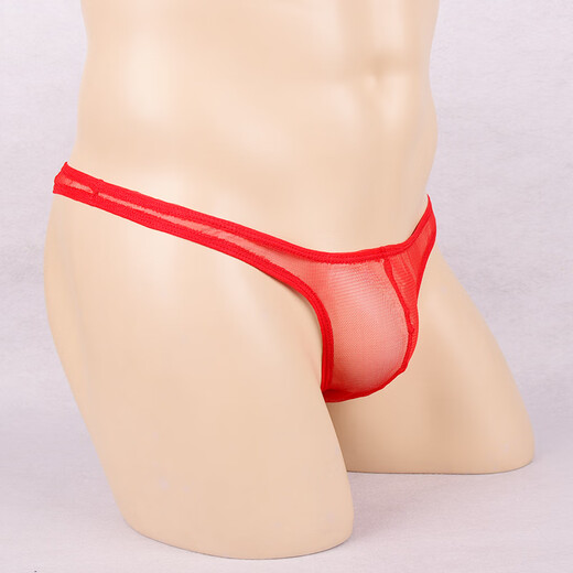 Ye Zimei men's sexy underwear ultra-thin fully transparent sexy underwear men's low-waist see-through mesh temptation U protruding hair thong men's T-pants 4126 red one size