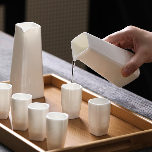 Su Shi ceramic mutton fat jade porcelain white wine cup set wine divider wave wine set two pots six cups exquisite gift box