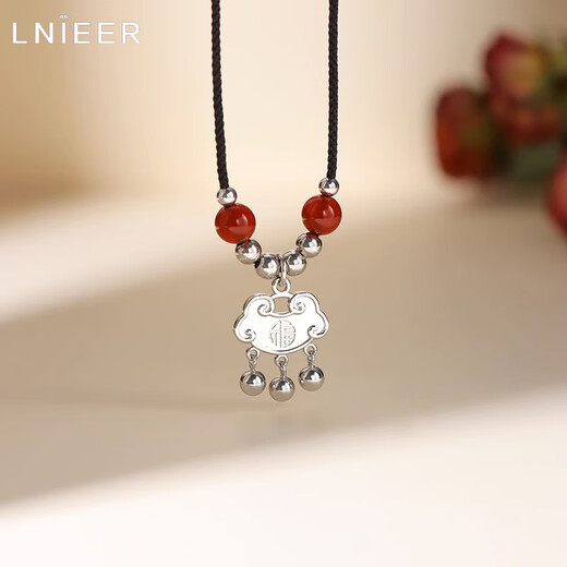 Lnieer S999 Pure Silver Ping An Lock Necklace Women's Light Luxury Niche 2025 New Clavicle Chain Longevity Lock Pendant Gift Ping An Lock Necklace 999 Pure Silver + Certificate