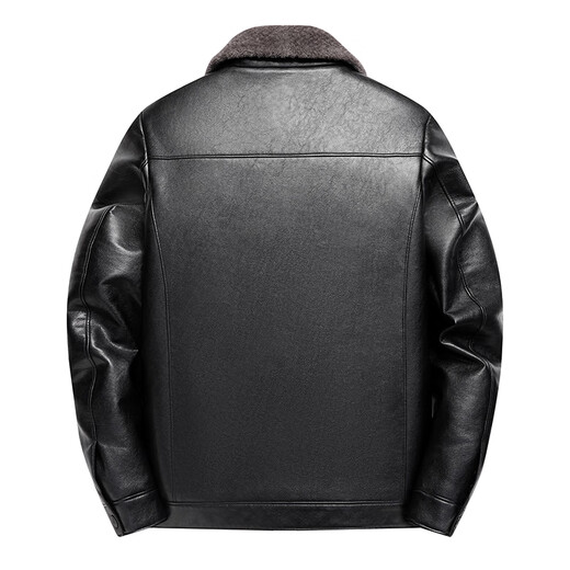Woodpecker (TUCANO) Haining leather jacket for men, middle-aged dad, autumn and winter leather jacket, men's velvet thickened coat, middle-aged and elderly soft leather top, brown 180 (110-130Jin Jin is equal to 0.5 kg)