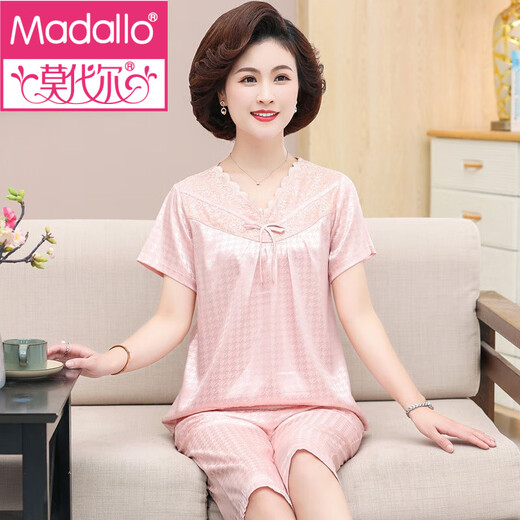 Modal new silk pajamas mother summer thin short-sleeved middle-aged and elderly women's real home suit large size fat MM set WH-826 XL (recommended to wear 120Jin [Jin equals 0.5 kg]-140Jin [Jin equals 0.5 kg])