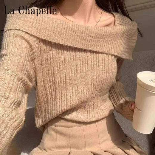 La Chapelle Autumn and Winter Design Niche Style Boat Neck Sweater Chic and Unique Pullover Knitted Sweater Bottoming Top for Women Pure 100 Automatic Heating Gray Pure 100 Automatic Heating XL Recommended 115-125 Jin Jin equals 0.5 kg
