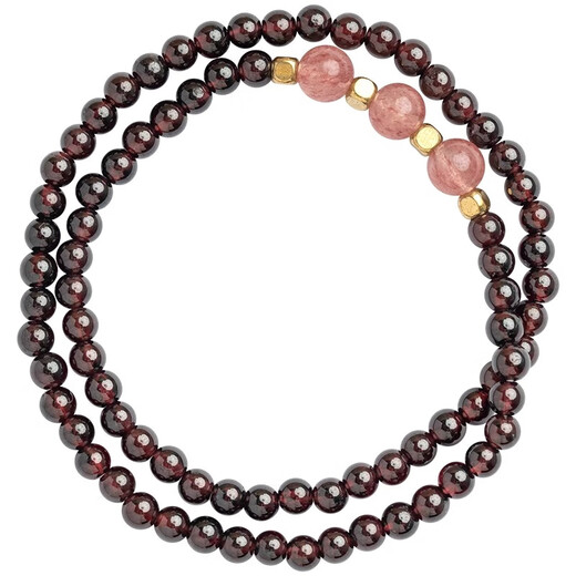 BOSFRU garnet bracelet, genuine wine red, natural purple tooth black double-circle multi-circle crystal bracelet gift for girlfriend and mother, garnet double-circle bracelet, suitable for wrist circumference about 16cm