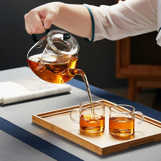 Mesni teapot glass teapot teapot Kung Fu tea set household thickened tropical-resistant filter liner kettle teapot green handle teapot 750ml