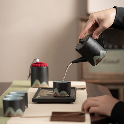 SUSHI CERAMICS hand-painted tea set with dry infusion tray, straight pot, tea can, 7 pieces Kung Fu tea cup, tea set holiday gift box