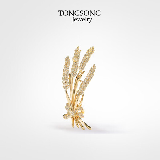 QUAMER high-end gift barley wheat ear brooch zircon micro-inlaid high-end temperament brooch luxury chest gold color