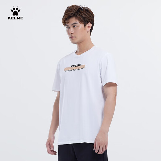 KELME/Kelme official top 1960 cultural shirt half-sleeved T-shirt retro trendy casual short-sleeved T-shirt for men 6227TX1050 White M