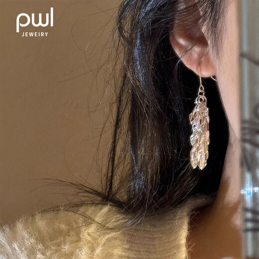 PWL925 Silver Needle Cold Wind Tassel Earrings Women's Long Earrings Light Luxury High-Quality Temperament Sparkling Earrings Women's Wheat Earrings 925 Silver Needles