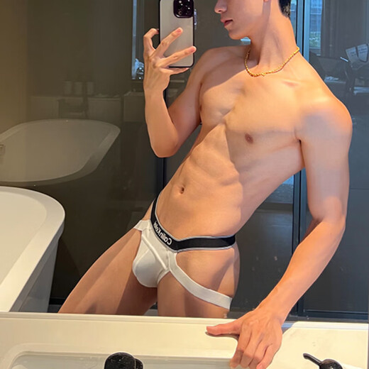 Sports thong men's U convex bag underwear sexy hollow strap underwear modal comfortable low waist pants white M