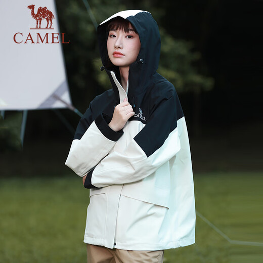 骆驼羽绒冲锋衣男秋冬抓绒三合一防风防水保暖户外登山服女 1098，幻影黑/暖白色 ，女【羽绒胆】 XL