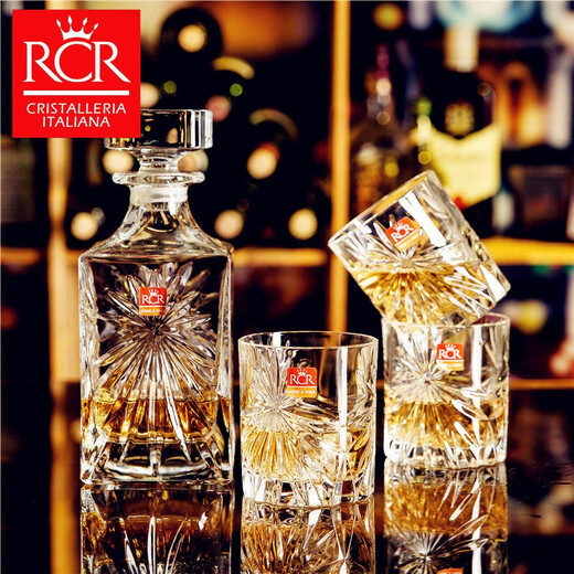 Fantasy Italian RCR imported crystal glass whiskey glass, shot glass, beer glass, foreign wine glass, water glass, wine set, colorful poetry wine set, 1 wine bottle + 6 cups