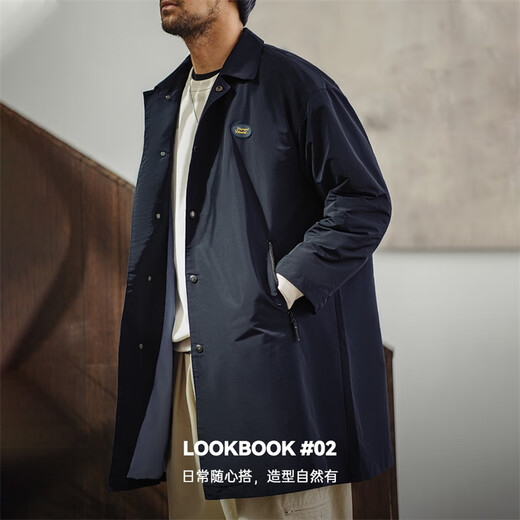 Madden workwear American retro Teflon three-proof Balmakian windbreaker lapel mid-length coat jacket for men navy blue L