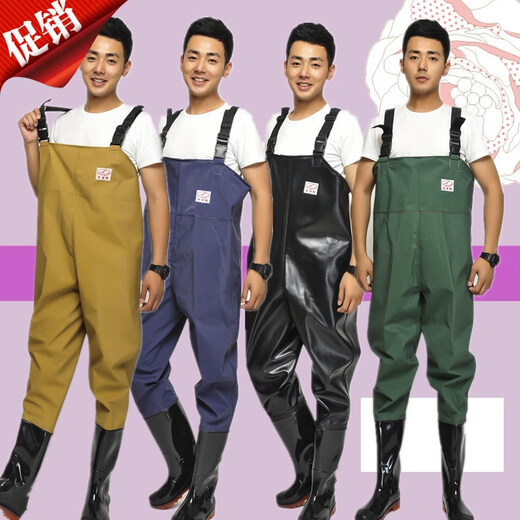 Hongshiyu thickened half-body waders for catching fishing one-piece full-body waterproof clothes men's leather water-forked pants wear-resistant reservoir fishing clothes thickened black leather pattern half-body 110 silk 39