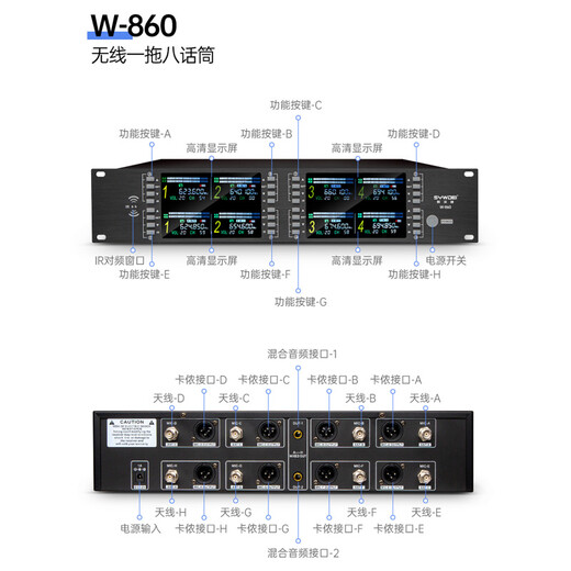 Swendi (SYWDEI) wireless microphone professional stage performance hosting conference training speech U-segment adjustable frequency waist bag chest collar clip headset headset microphone anti-howling W-860 one-to-eight color head-worn wireless microphone