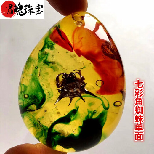 Junpo Natural Real Insect Colorful Amber Water Drop Pendant Scorpion Butterfly Sweater Chain Men's and Women's Accessories Spider Raw Stone Gift Colorful Scorpion Double-sided Rope Style