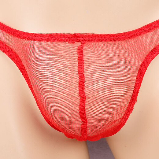 Ye Zimei men's sexy underwear ultra-thin fully transparent sexy underwear men's low-waist see-through mesh temptation U protruding hair thong men's T-pants 4126 red one size