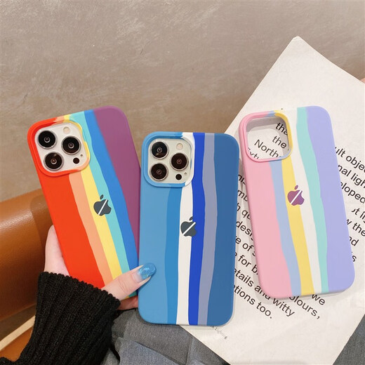 布诺林苹果14手机壳iPhone14promax彩虹液态硅胶13/12/11全包防摔678p套 液态硅胶【绿色条纹】 iPhone SE(第三代)