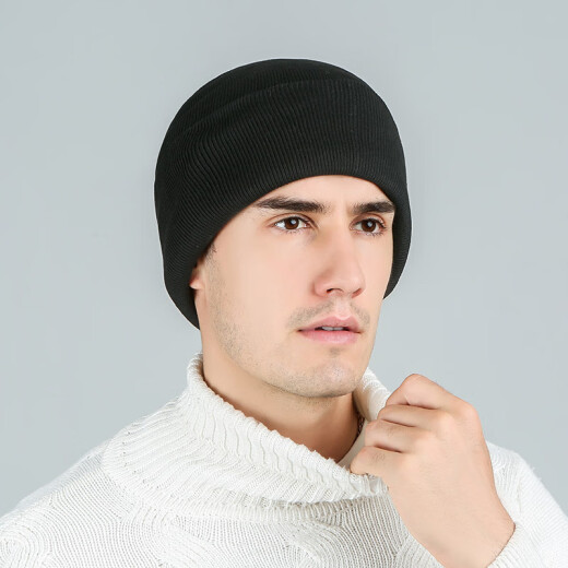 Jiabai Hommy woolen hat for men and women, classic version, casual and versatile double-layer knitted winter warm hat, same style for men and women, black HM601