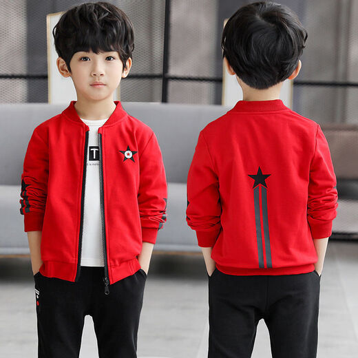 Ainolun boys' thin coat 8-12 years old primary and secondary school students, middle and large children's clothing boys primary and secondary school students autumn clothing season sky tops casual outing clothing fashionable baseball uniform sportswear comfortable black round label jacket 150 size recommended height 140 cm