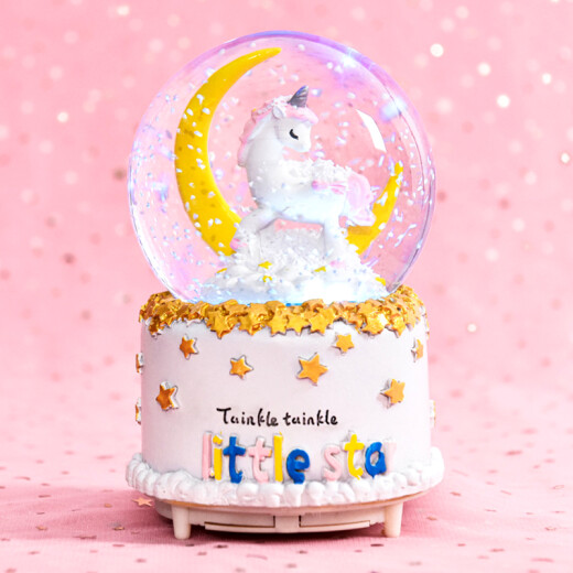 Christmas gifts for girlfriends, children's crystal ball music box, music box ornaments, birthday gifts for girls, children for best friends, creative and practical wedding gifts, rainbow unicorn [lanterns + multiple music + automatic falling snow]